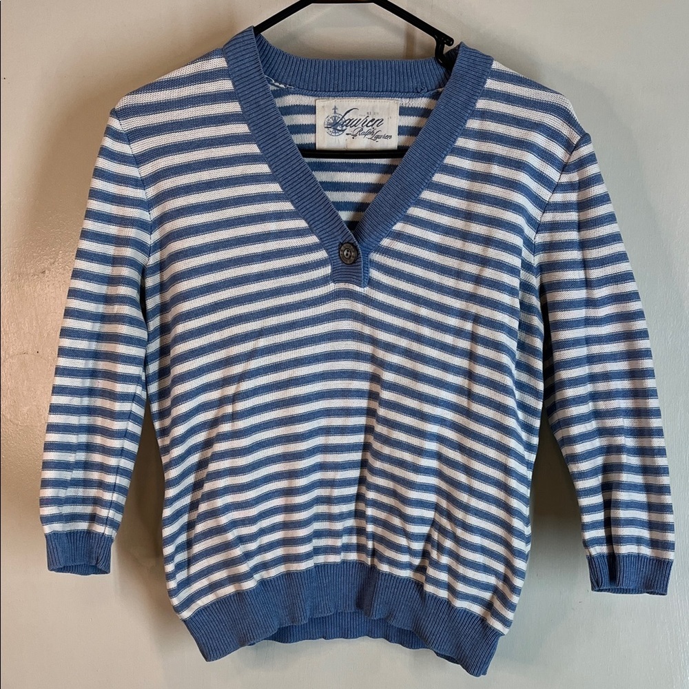 Ralph Lauren Blue and Cream Striped Sweater Nautical - Picture 1 of 5